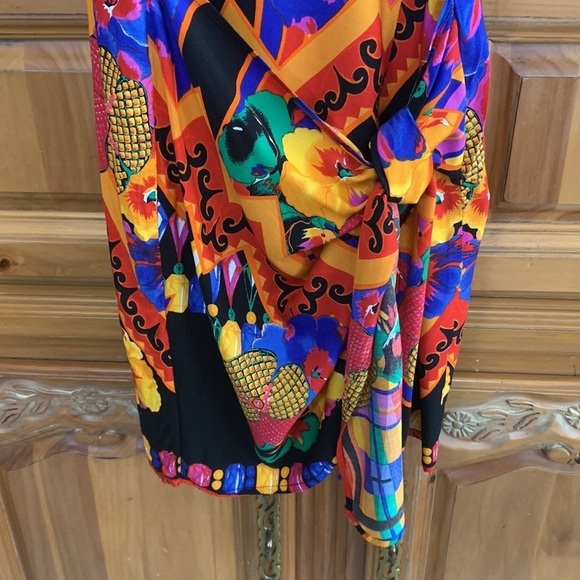 Vintage Pineapple Moon Abstract Faux Wrap Dress - Picture 4 of 8